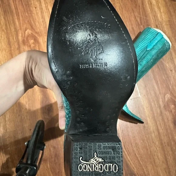 Old Gringo Teal Snakeskin Heeled Boots - Picture 3 of 6